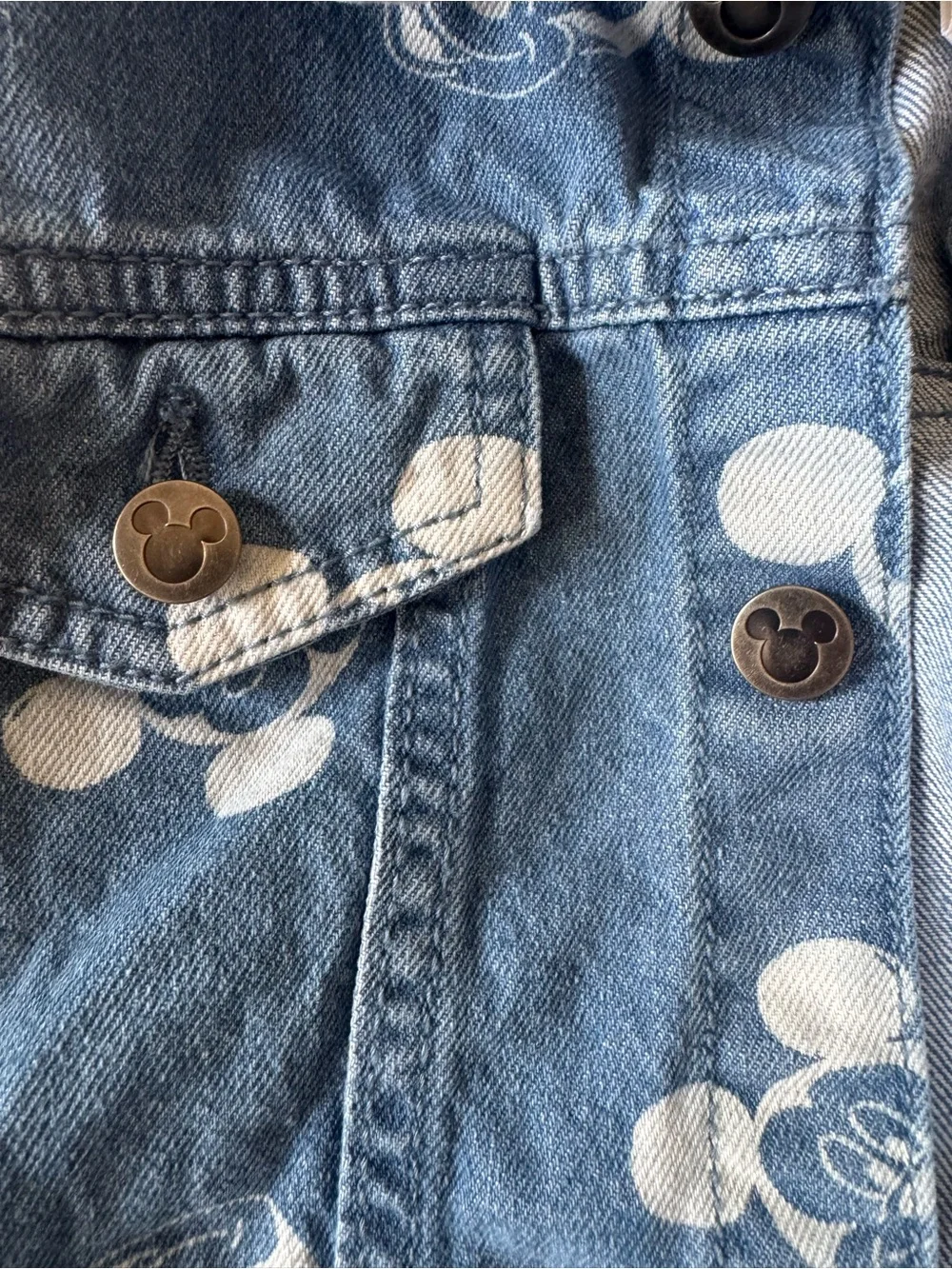 Disney Mickey Mouse Kids Denim Jacket Size 5 Blue Allover Print Jean Jacket
